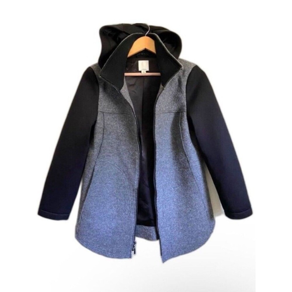 Halogen Wool Blend Mixed Media Full Zip Detachable Hood Coat